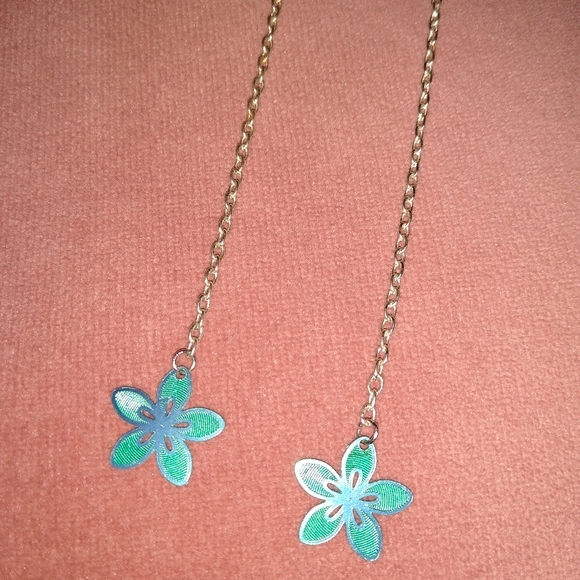 Solid 925 REAL Sterling Silver Hook Long Chain Blue Flower Handmade Earrings New - Picture 4 of 9